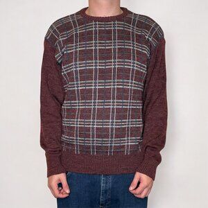 Y2K Banner Maroon Abstract Stripe Artsy Oversized Sweater XL